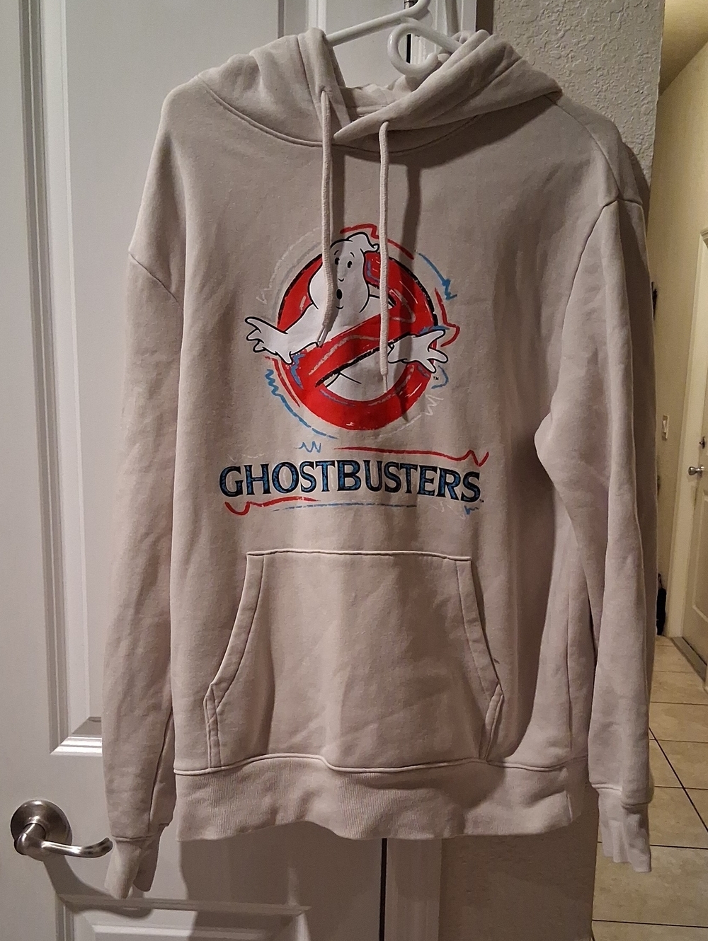 Divided Men's Cream Crewneck Hoodie with Ghostbusters Logo